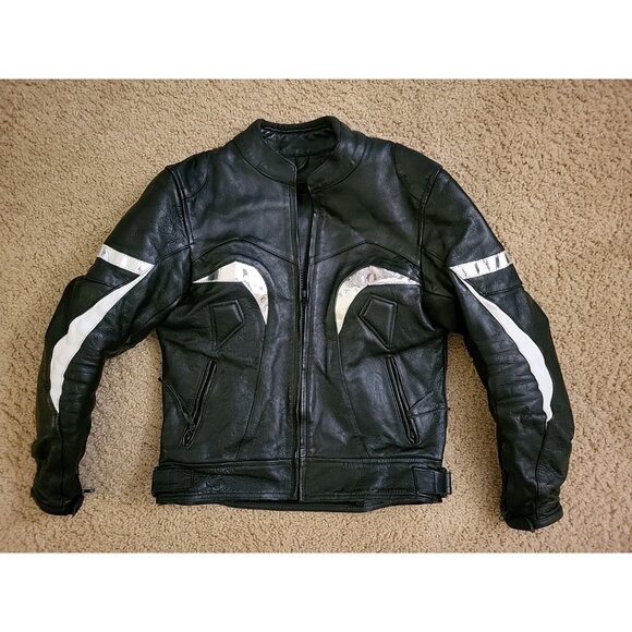JAFRUM Leather Motorcycle Racing Jacket Size Men's Small Black Armored *SEE* - Picture 1 of 16
